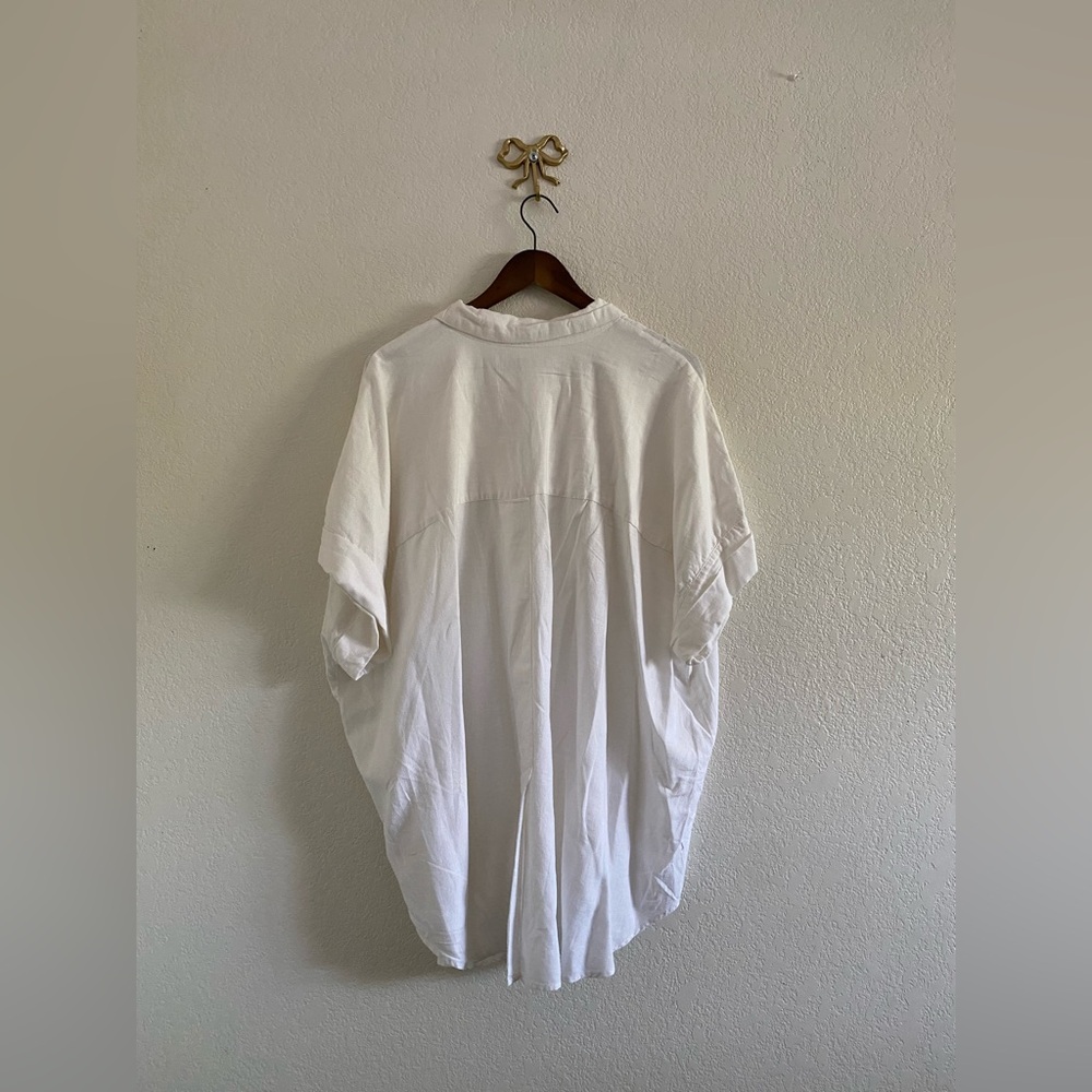 Madewell Women White Linen Blend Short Sleeve Central Shirt Popover 2X Back Slit - Picture 2 of 9